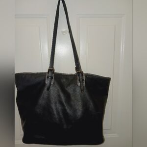 Longchamp Black Leather Tote Bag Vtg